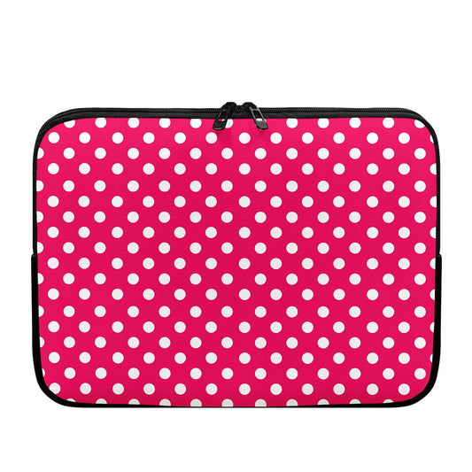 Hot Pink And White Polka Dot Print Laptop Sleeve