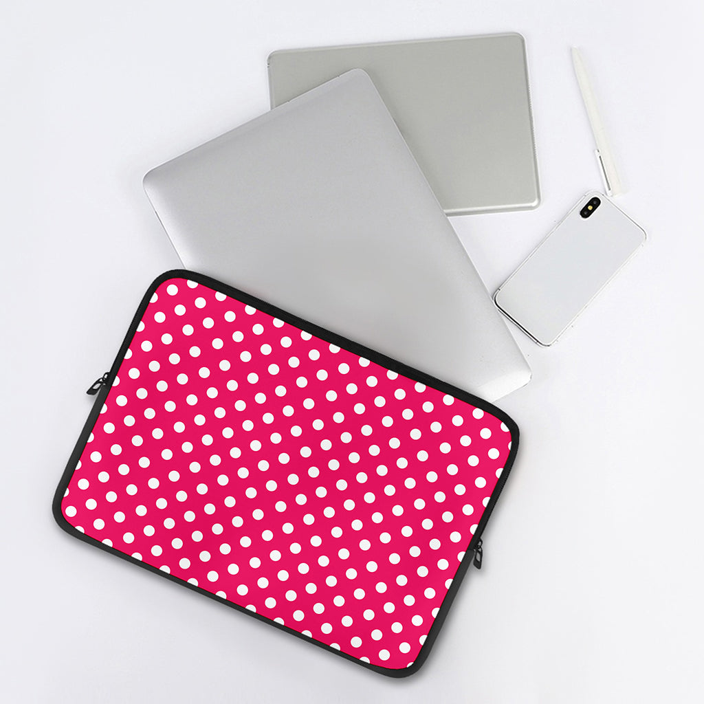 Hot Pink And White Polka Dot Print Laptop Sleeve