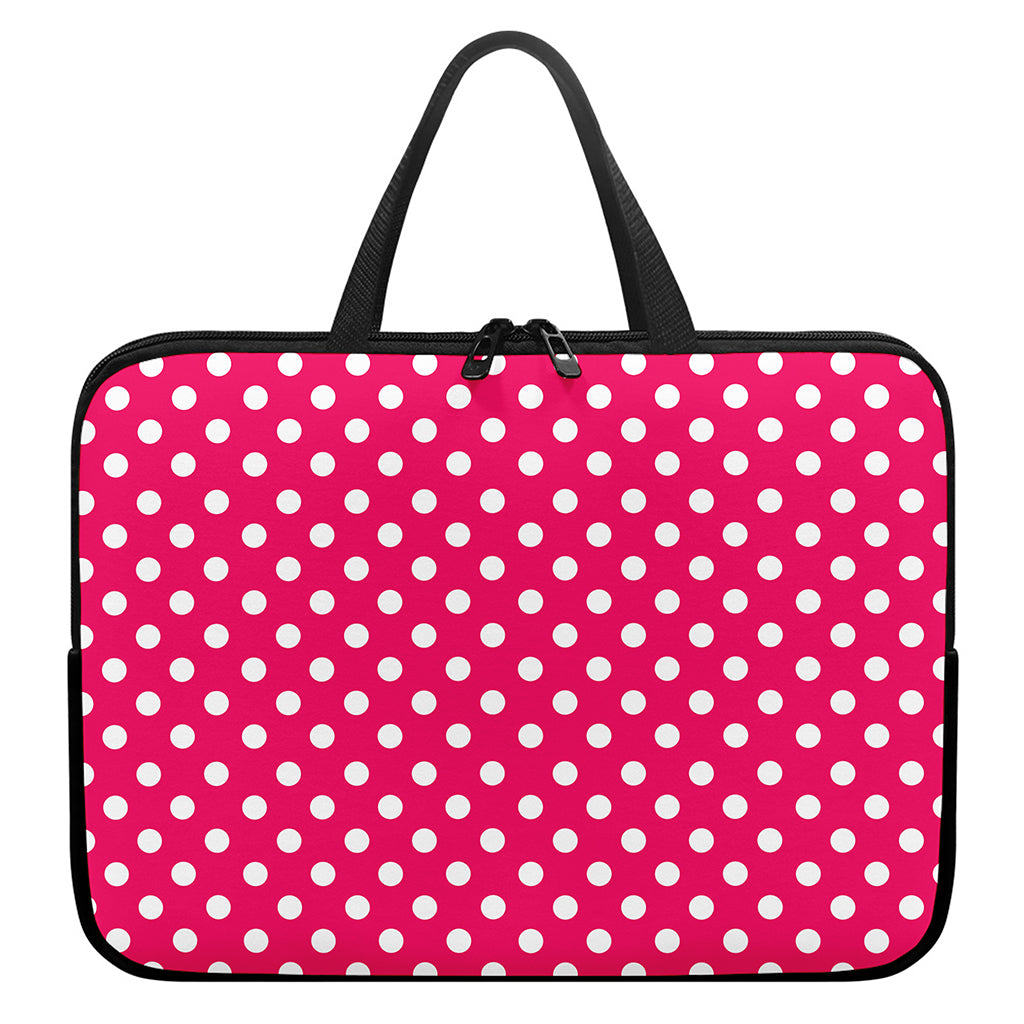 Hot Pink And White Polka Dot Print Laptop Sleeve With Handle