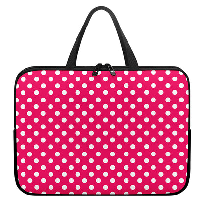 Hot Pink And White Polka Dot Print Laptop Sleeve With Handle