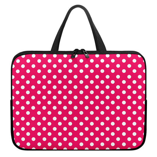 Hot Pink And White Polka Dot Print Laptop Sleeve With Handle