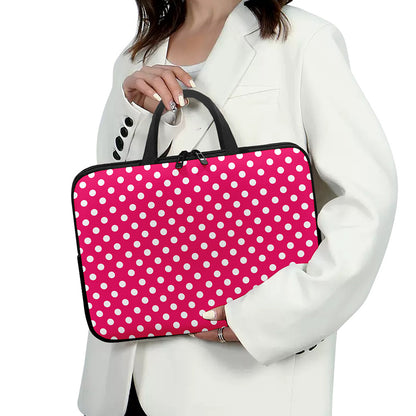 Hot Pink And White Polka Dot Print Laptop Sleeve With Handle