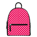 Hot Pink And White Polka Dot Print Leather Backpack
