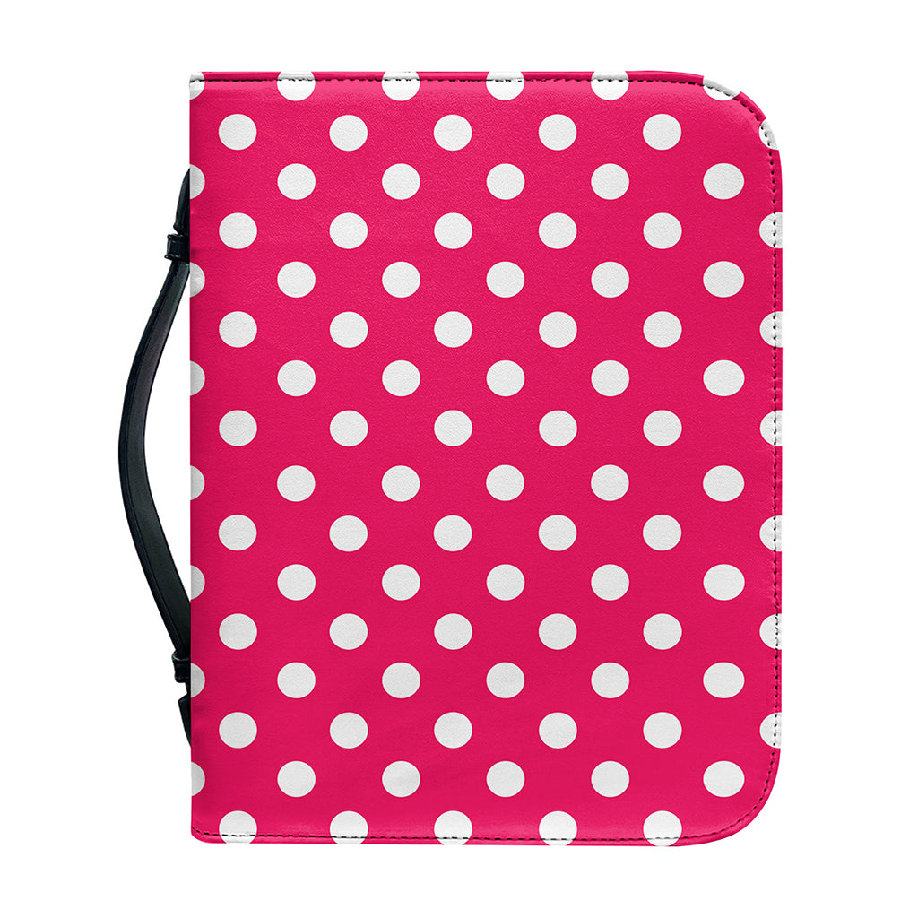 Hot Pink And White Polka Dot Print Leather Bible Cover