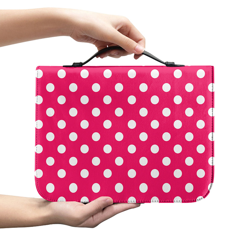 Hot Pink And White Polka Dot Print Leather Bible Cover