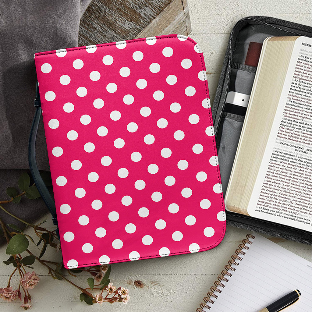 Hot Pink And White Polka Dot Print Leather Bible Cover