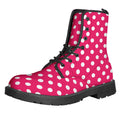 Hot Pink And White Polka Dot Print Lace-Up Boots