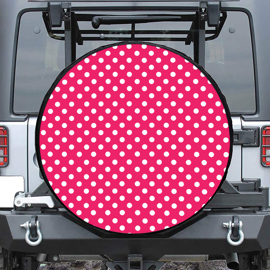 Hot Pink And White Polka Dot Print Leather Spare Tire Cover