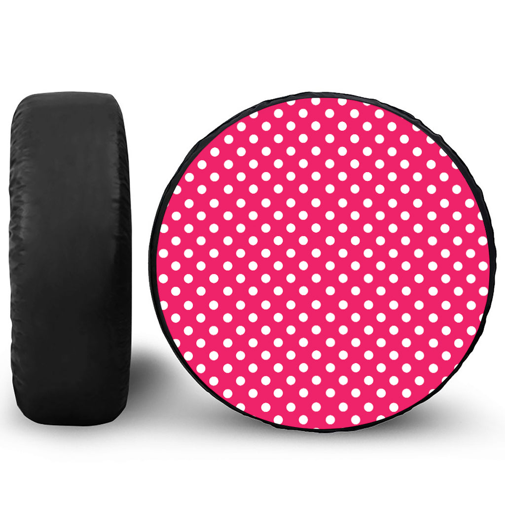 Hot Pink And White Polka Dot Print Leather Spare Tire Cover