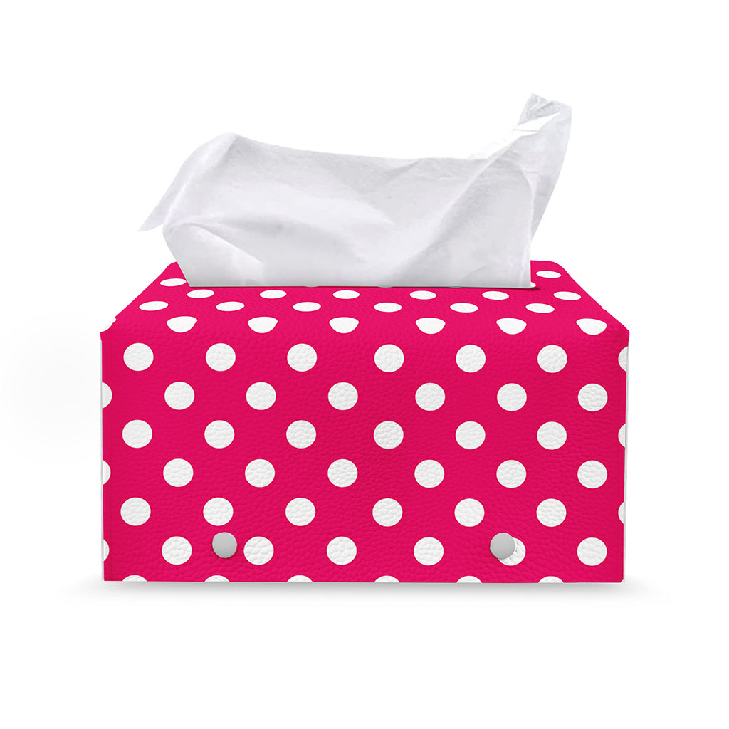 Hot Pink And White Polka Dot Print Leather Tissue Box Cover