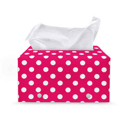 Hot Pink And White Polka Dot Print Leather Tissue Box Cover