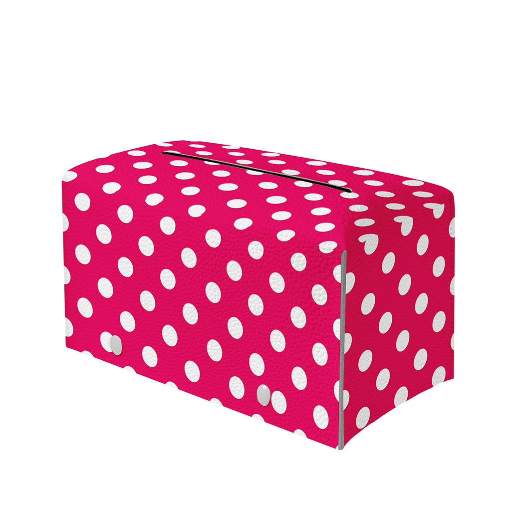 Hot Pink And White Polka Dot Print Leather Tissue Box Cover