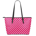 Hot Pink And White Polka Dot Print Leather Tote Bag With Zipper