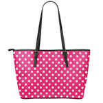 Hot Pink And White Polka Dot Print Leather Tote Bag