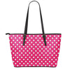 Hot Pink And White Polka Dot Print Leather Tote Bag