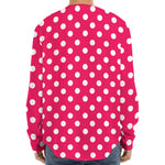 Hot Pink And White Polka Dot Print Long Sleeve Baseball Jersey