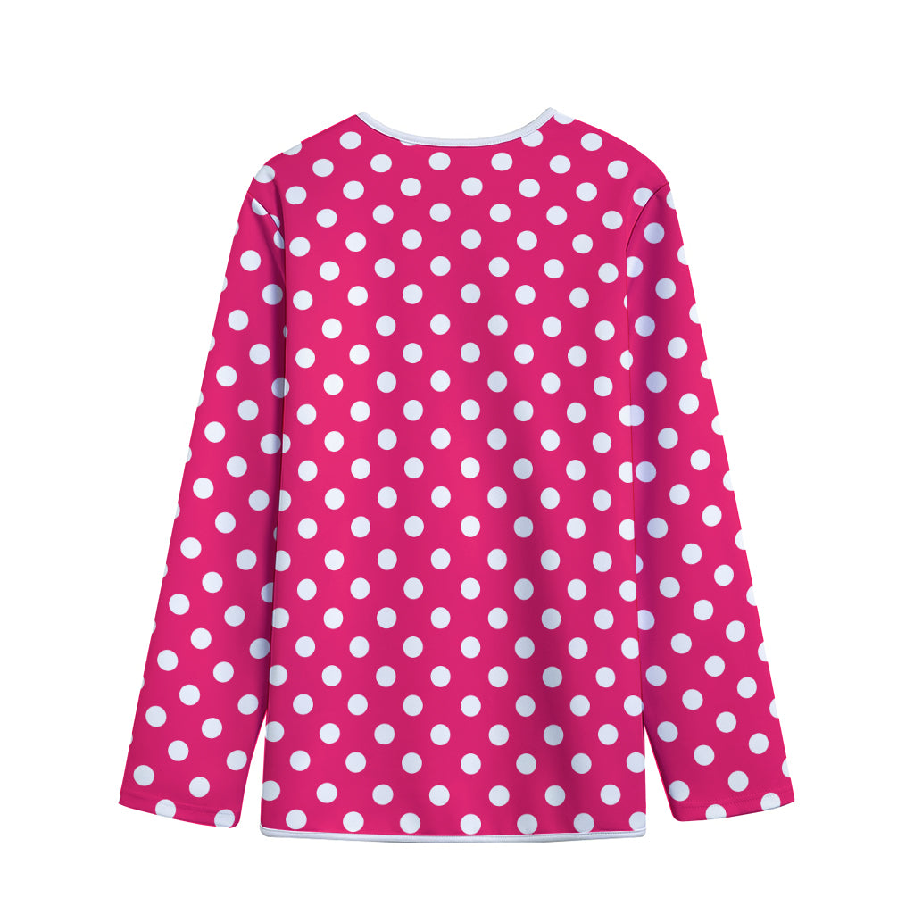 Hot Pink And White Polka Dot Print Long Sleeve Short Coat
