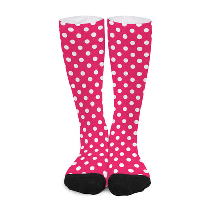 Hot Pink And White Polka Dot Print Long Socks