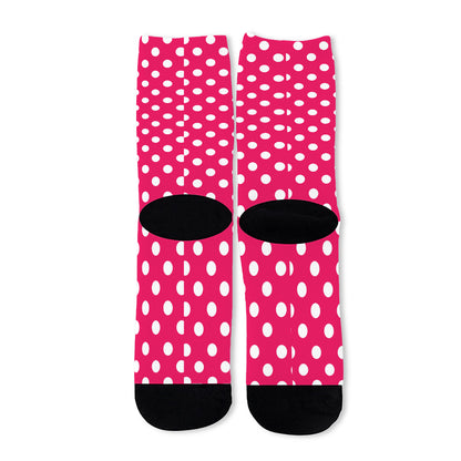 Hot Pink And White Polka Dot Print Long Socks