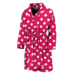 Hot Pink And White Polka Dot Print Men's Bathrobe