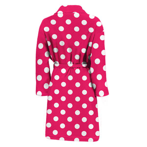 Hot Pink And White Polka Dot Print Men's Bathrobe