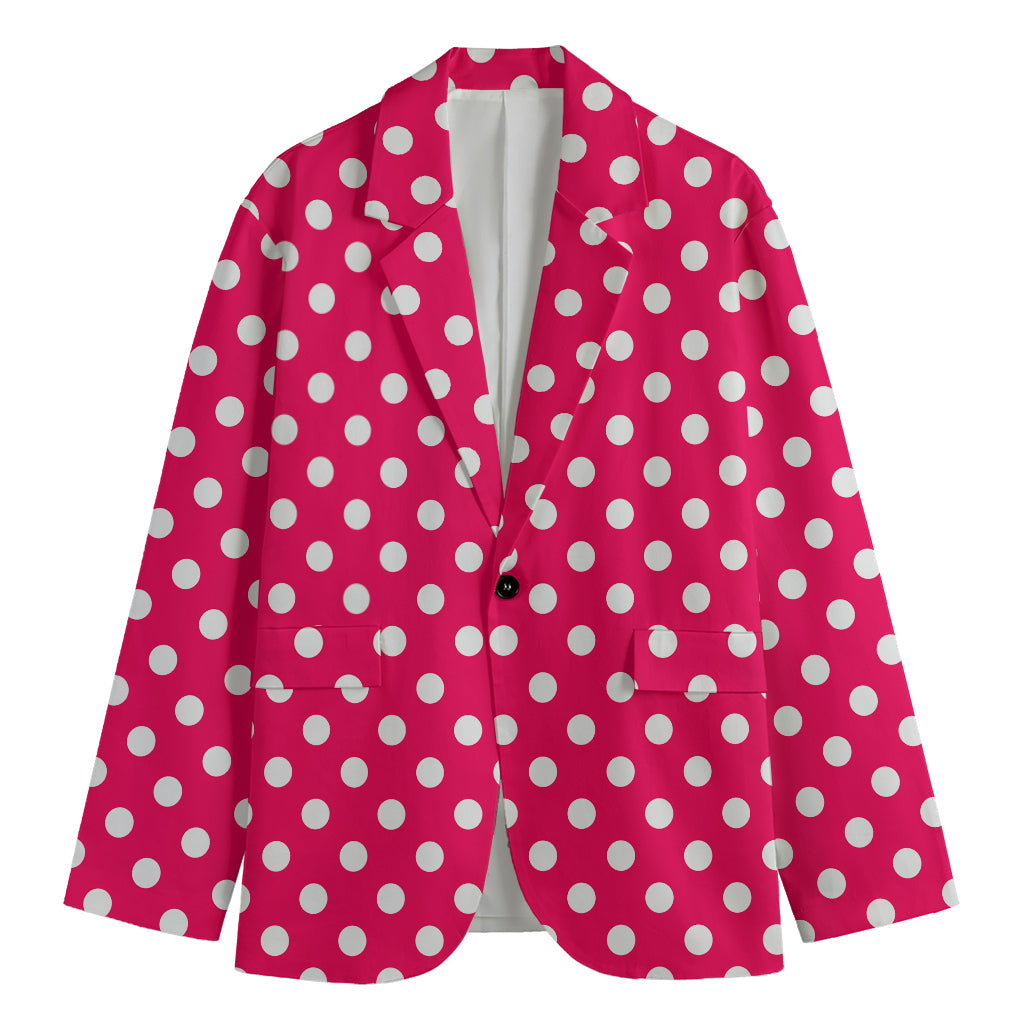 Hot Pink And White Polka Dot Print Men's Blazer