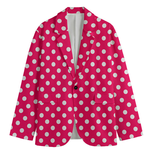 Hot Pink And White Polka Dot Print Men's Blazer