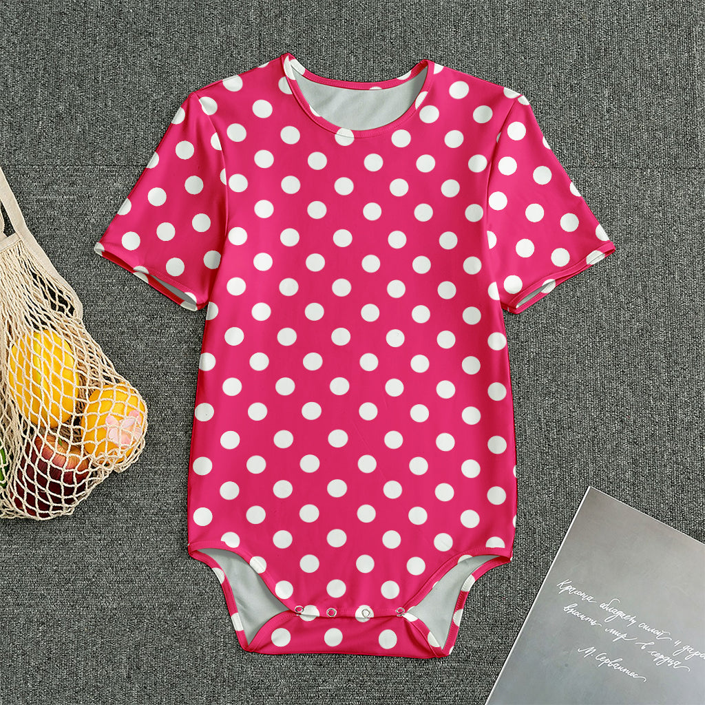 Hot Pink And White Polka Dot Print Men's Bodysuit