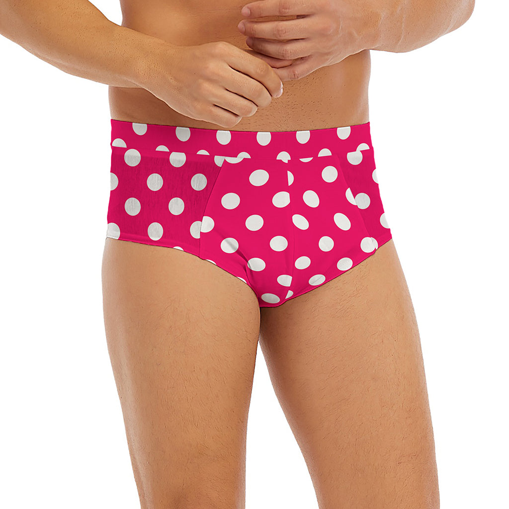 Hot Pink And White Polka Dot Print Men's Briefs