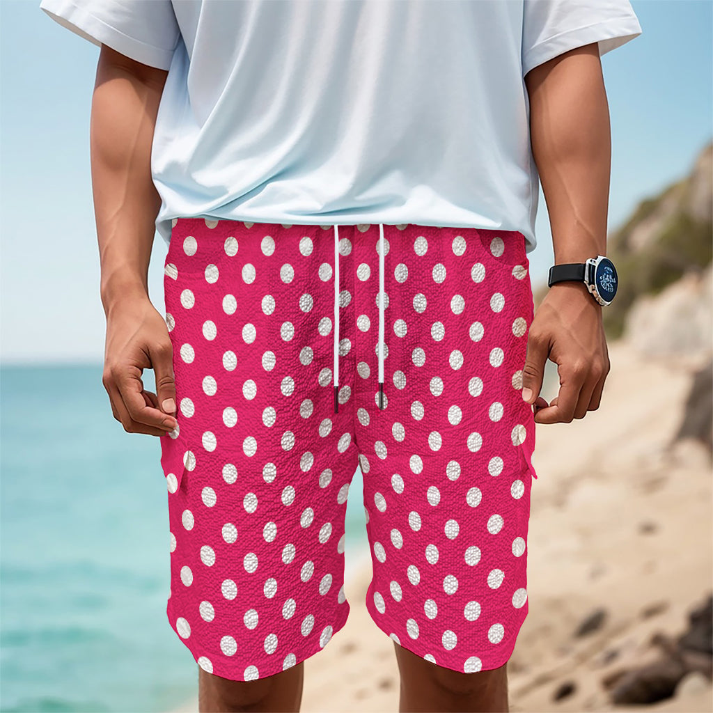 Hot Pink And White Polka Dot Print Men's Cargo Shorts