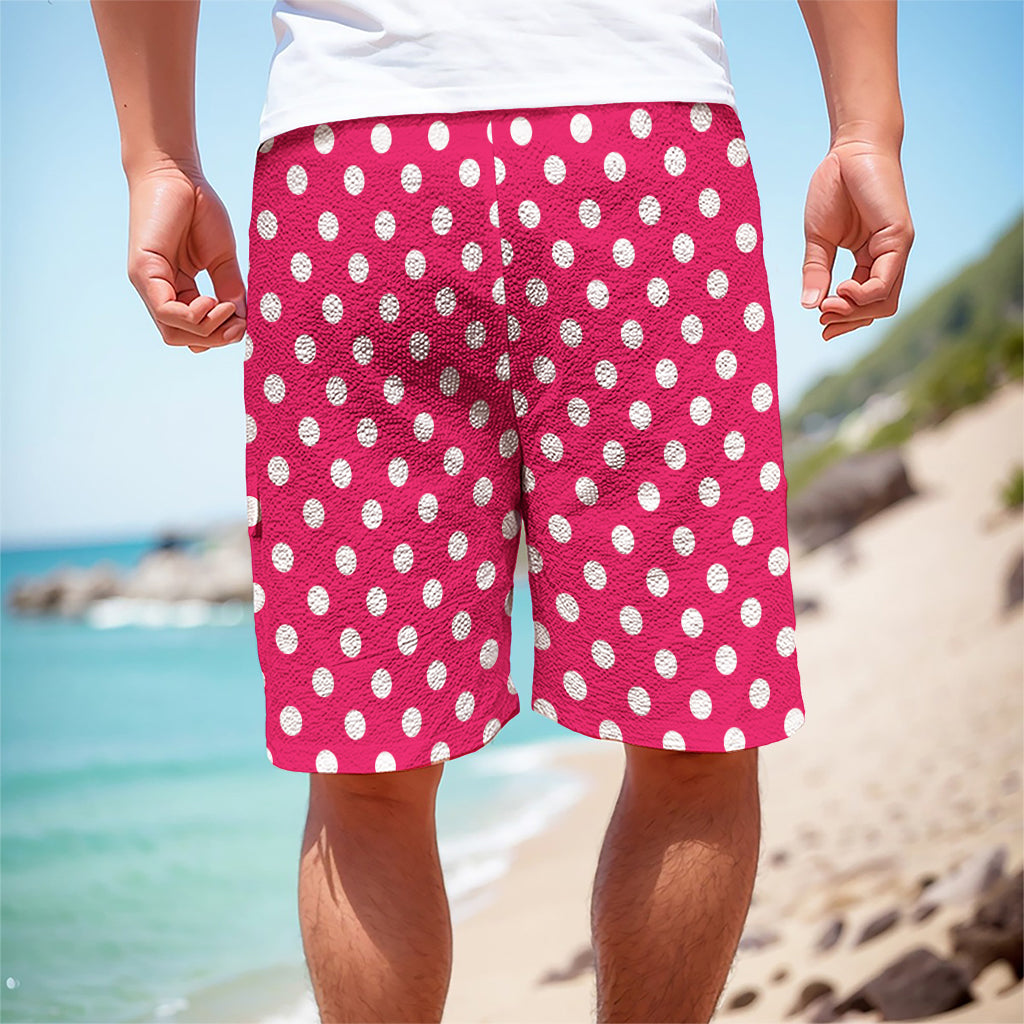 Hot Pink And White Polka Dot Print Men's Cargo Shorts