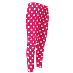 Hot Pink And White Polka Dot Print Men's Compression Pants