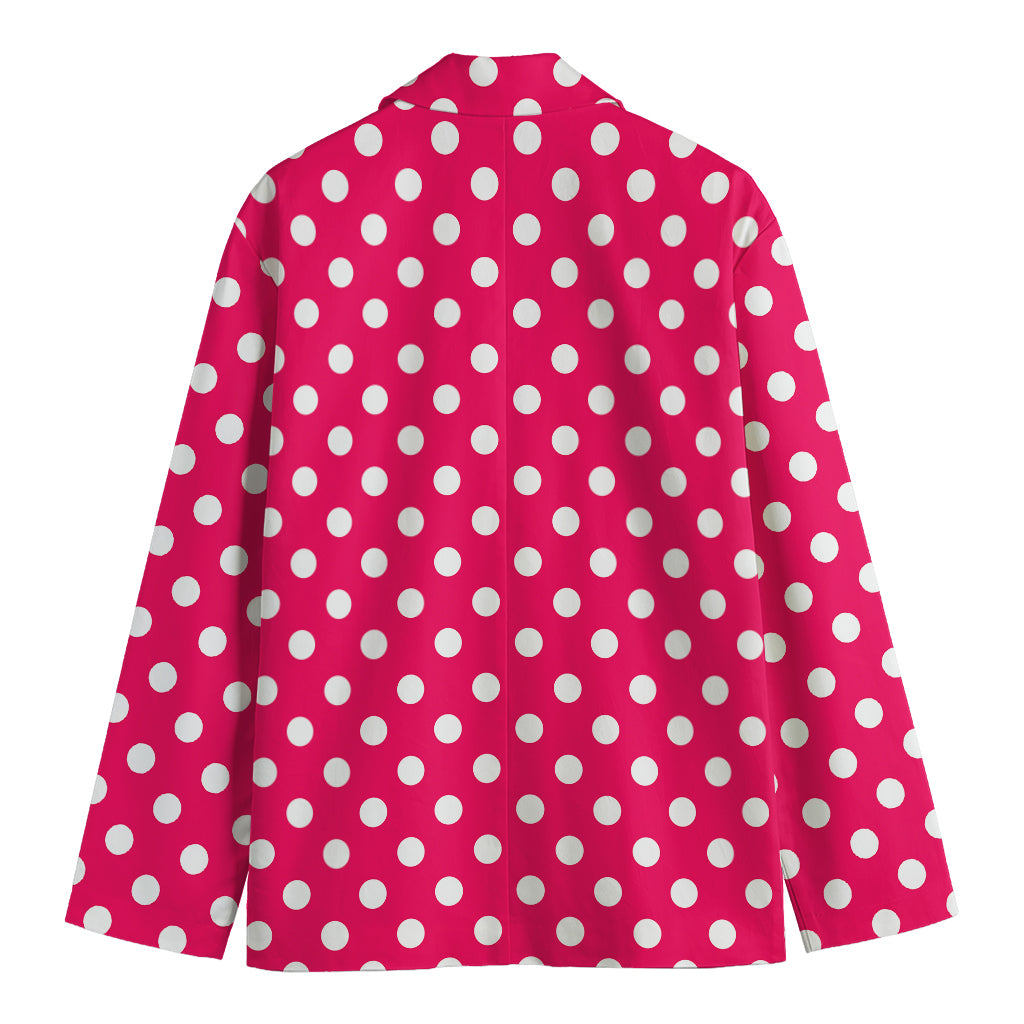 Hot Pink And White Polka Dot Print Men's Cotton Blazer