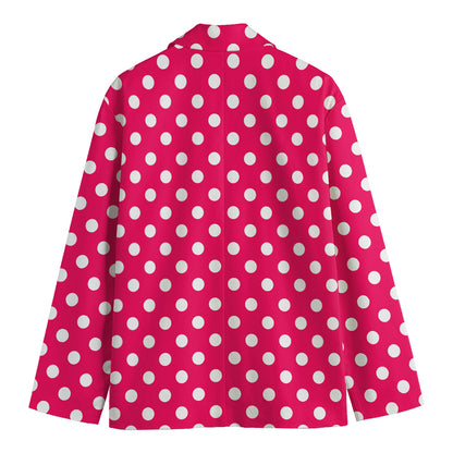 Hot Pink And White Polka Dot Print Men's Cotton Blazer
