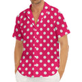 Hot Pink And White Polka Dot Print Men's Deep V-Neck Shirt