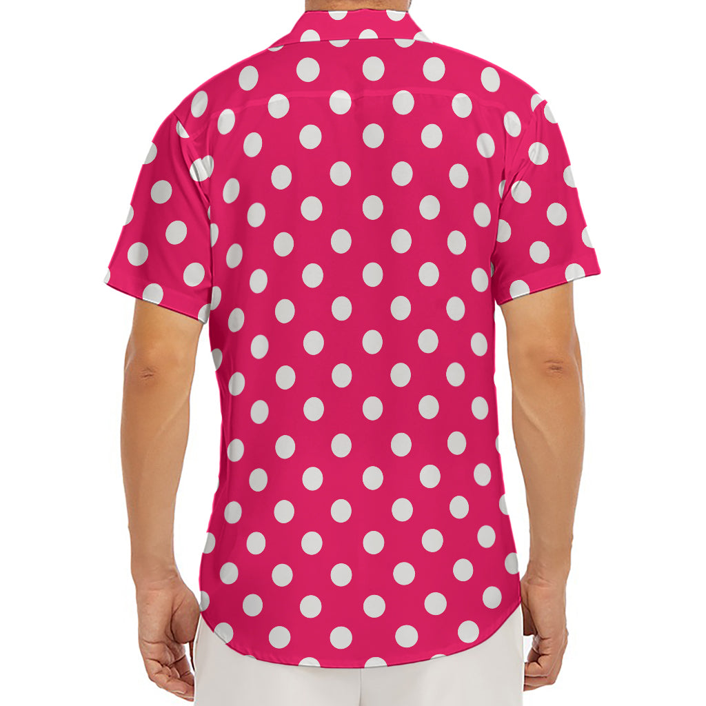 Hot Pink And White Polka Dot Print Men's Deep V-Neck Shirt