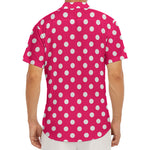 Hot Pink And White Polka Dot Print Men's Deep V-Neck Shirt