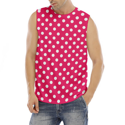 Hot Pink And White Polka Dot Print Men's Fitness Tank Top