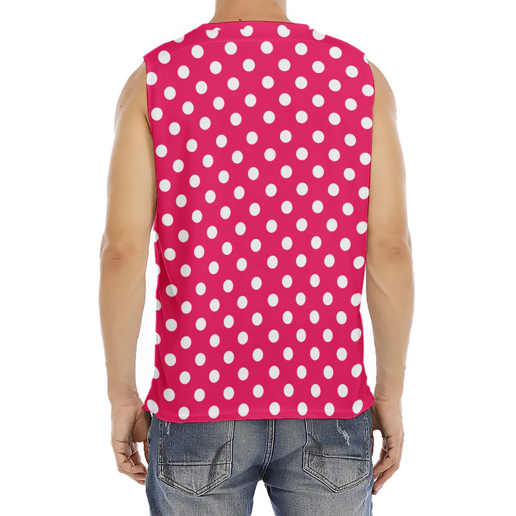 Hot Pink And White Polka Dot Print Men's Fitness Tank Top