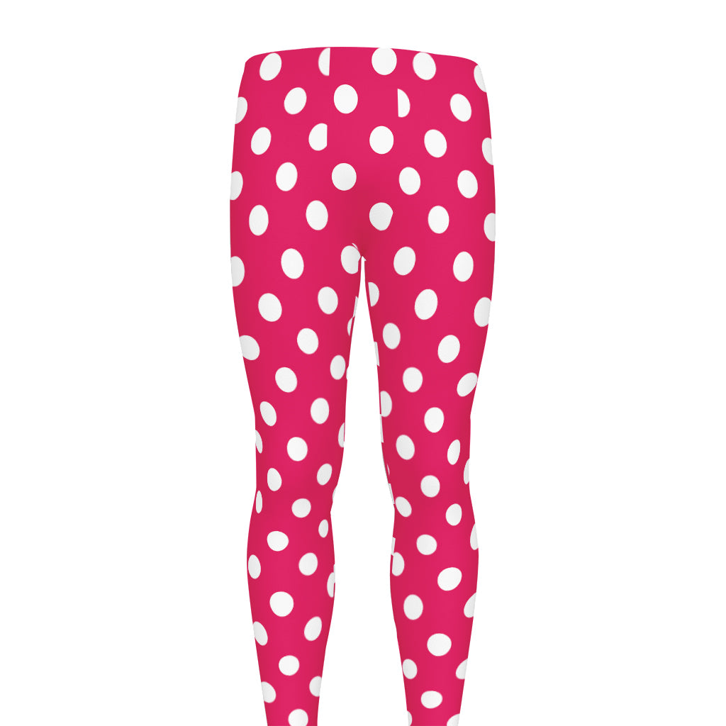 Hot Pink And White Polka Dot Print Men's leggings