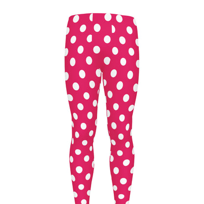 Hot Pink And White Polka Dot Print Men's leggings