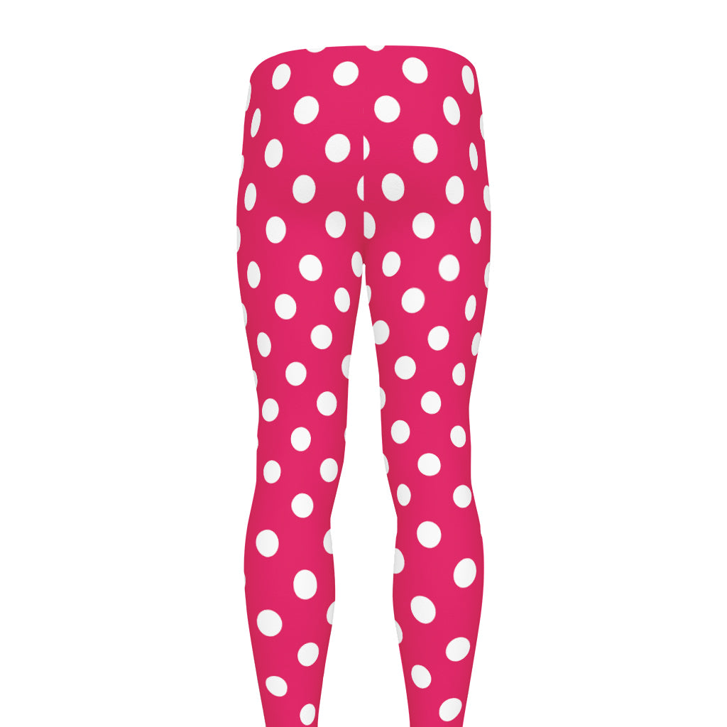 Hot Pink And White Polka Dot Print Men's leggings