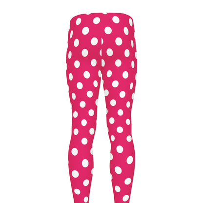 Hot Pink And White Polka Dot Print Men's leggings