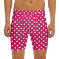 Hot Pink And White Polka Dot Print Men's Long Boxer Briefs