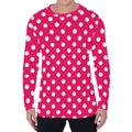 Hot Pink And White Polka Dot Print Men's Long Sleeve T-Shirt