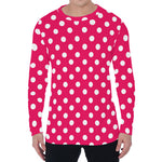 Hot Pink And White Polka Dot Print Men's Long Sleeve T-Shirt