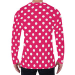 Hot Pink And White Polka Dot Print Men's Long Sleeve T-Shirt