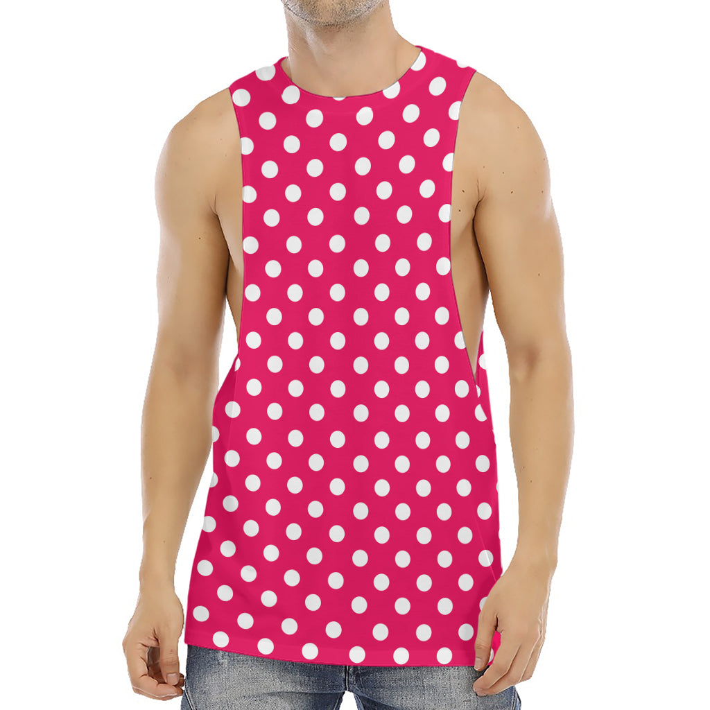 Hot Pink And White Polka Dot Print Men's Muscle Tank Top