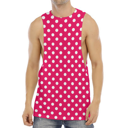 Hot Pink And White Polka Dot Print Men's Muscle Tank Top