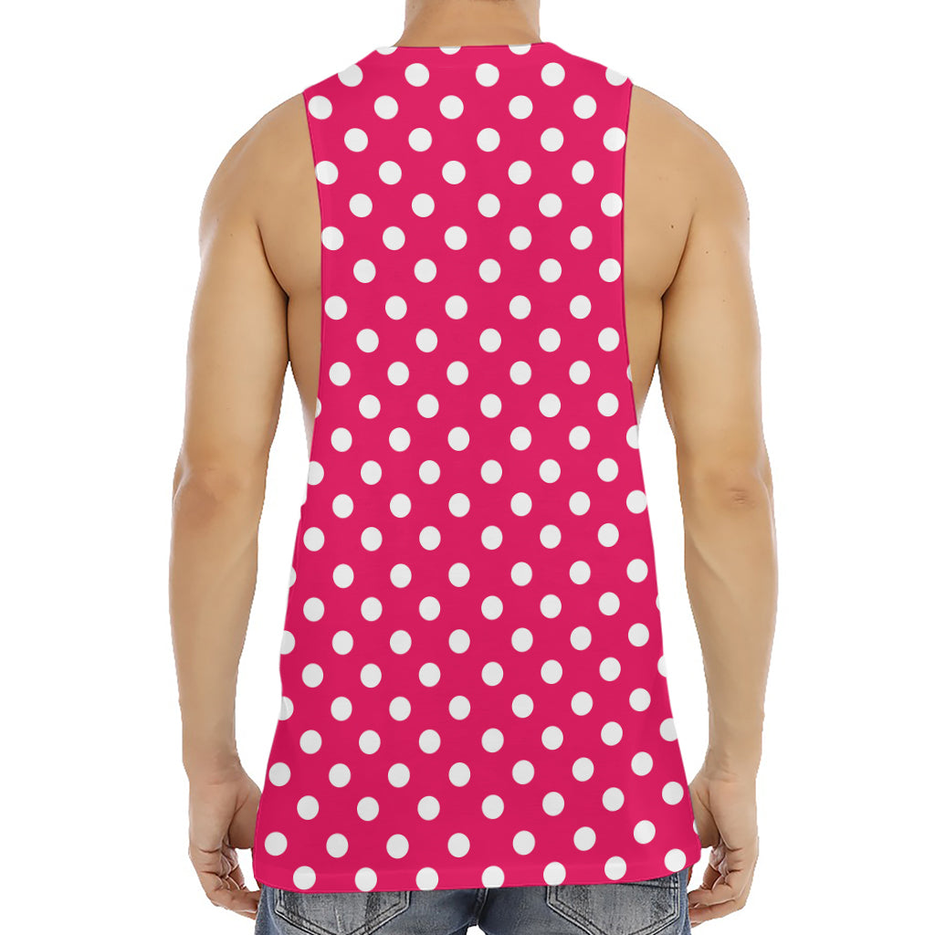 Hot Pink And White Polka Dot Print Men's Muscle Tank Top